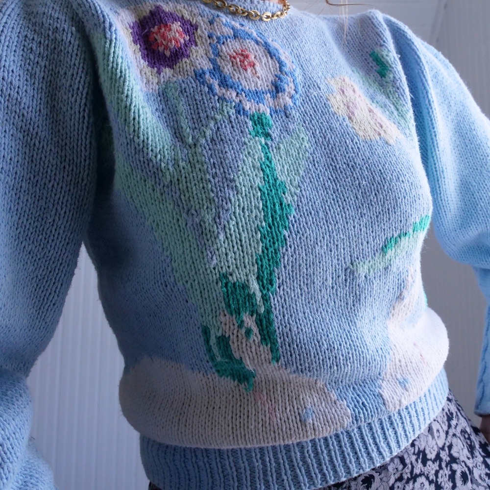 Vintage 1990s‎ Eagle's Eye adorable pastel bunny cotton/ramie handknit sweater - Picture 8 of 8